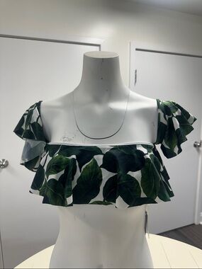 Milly Green Leaf Ruffle Bikini Top